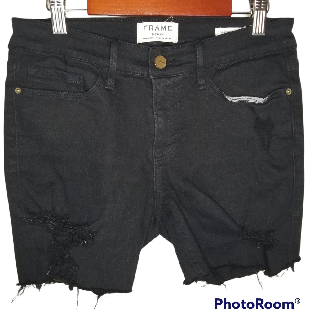 Frame Denim Black Distressed Cutoff Denim Shorts